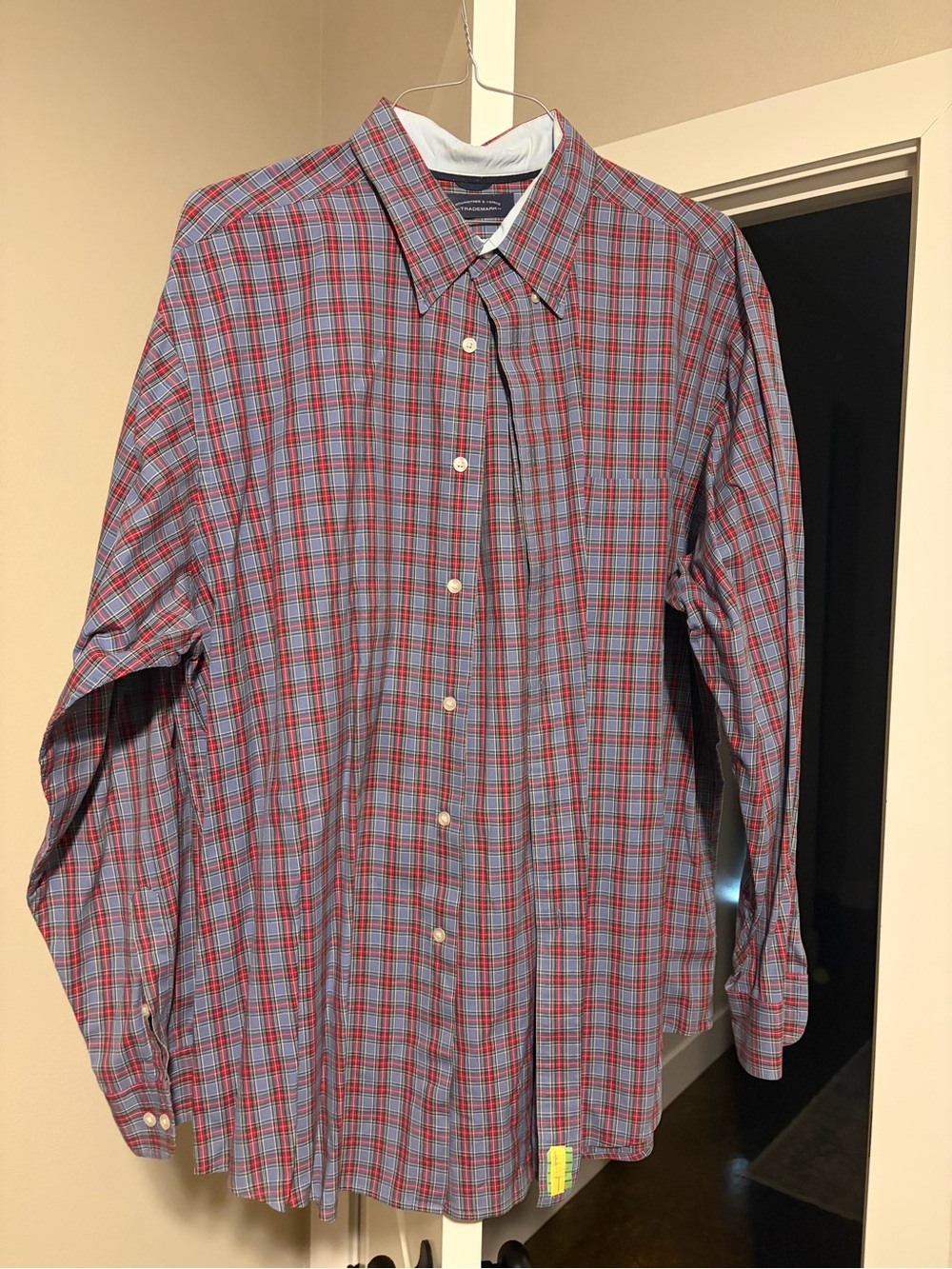 Men's Red and Blue Plaid Button-Down Shirt size XL